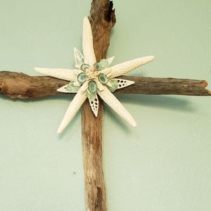 Driftwood & starfish Cross